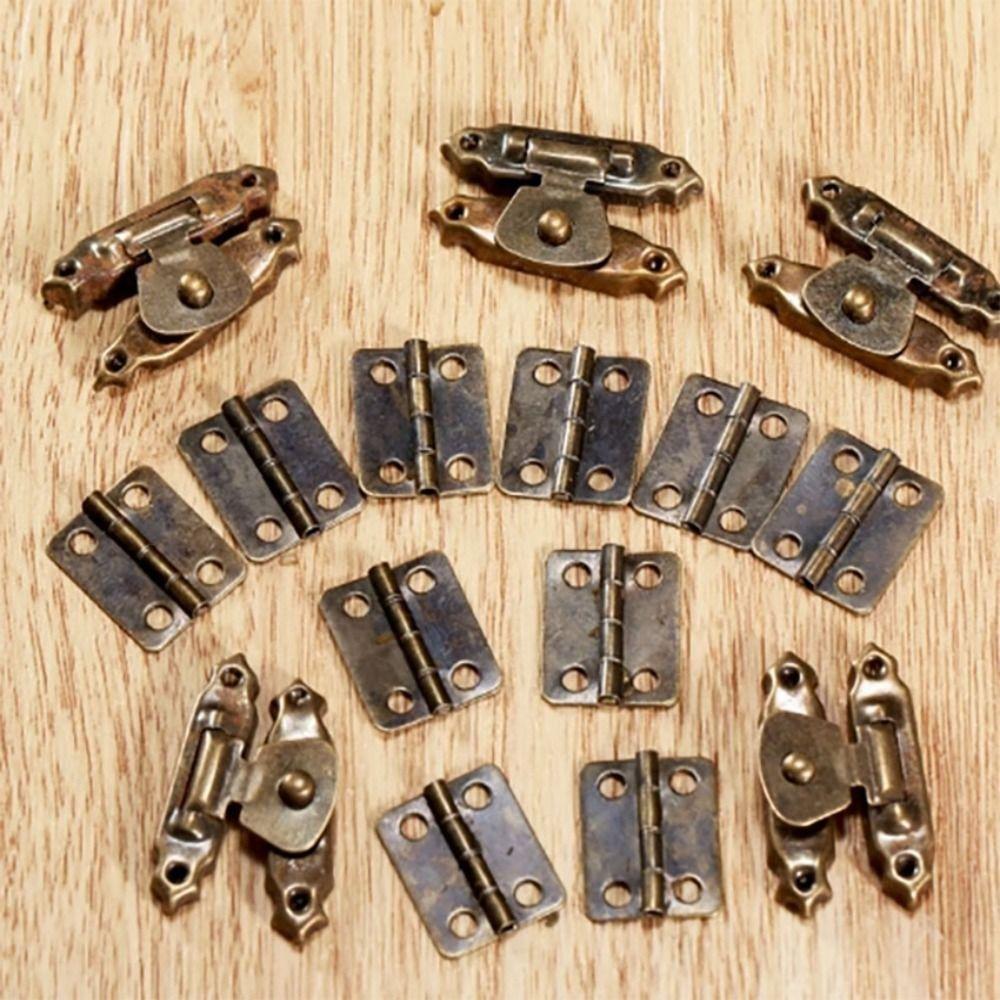 1set Vintage Bronze Hasp Hinge Screws Furniture Cabinet Hinges Mini Cabinet Hinge  Jewelry Box