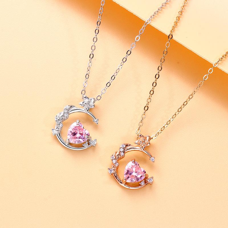 Original Fantasy Herz Mond Halskette Damen Koreanische Nische Rosa Diamant Hohes Gefühl Sommer Süß Schön Damen Schmuck Qualität