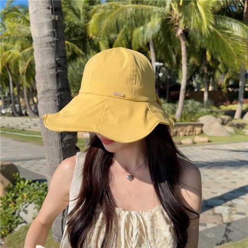 New bucket hat women's spring summer can tie ponytail portable versatile sunshade sunscreen face cover thin sun hat