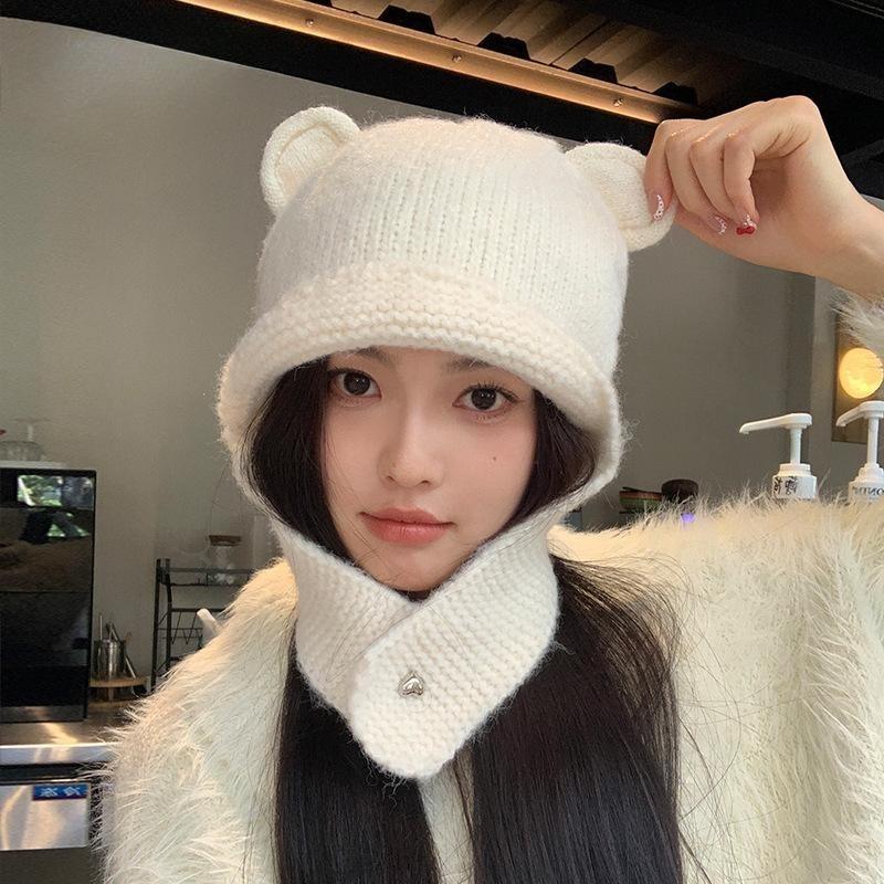 Nuovo cappello lavorato a maglia in lana con orsetto, autunno e inverno, cappello caldo a pullover, protezione per le orecchie fredde all'aperto per bambini, cappello Lei Feng