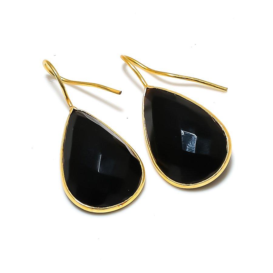 Black Spinel Gemstone Handmade 925 Sterling Silver Jewelry Earring 1.46" GK-5263