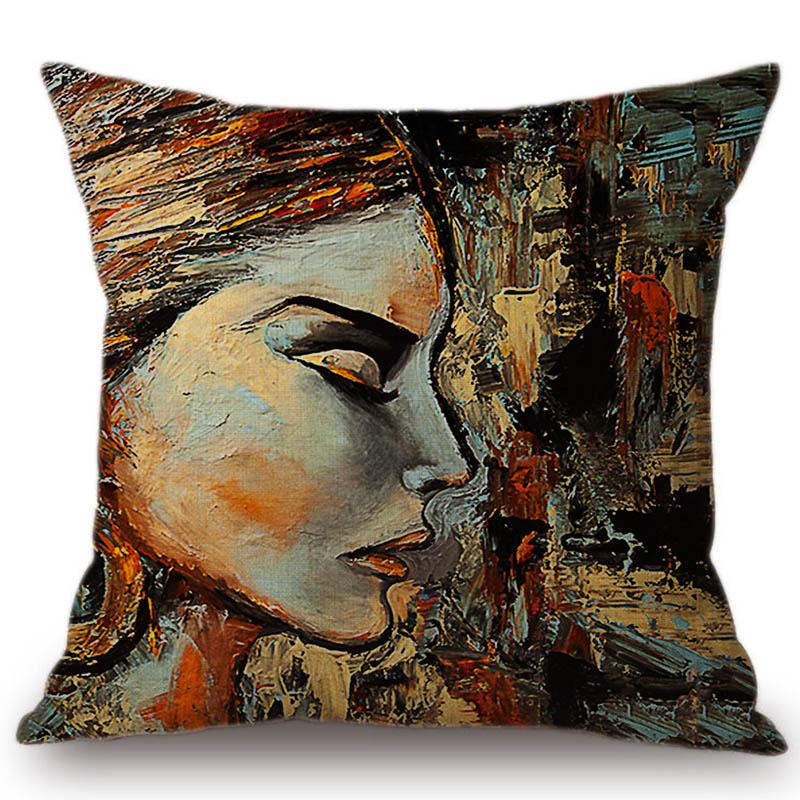 Gold Oil Painting Beauty Lady Girl Face Home Decorative Sofa Throw Pillow Case Modern Gallery Art Fashion Chair Cushion Cover