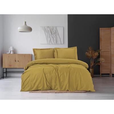 Bed Linen Set - 1 Duvet Cover 220 X 240 Cm + 2 Pillowcases 60 X 60 Cm - Sateen 100% Cotton - Mustard