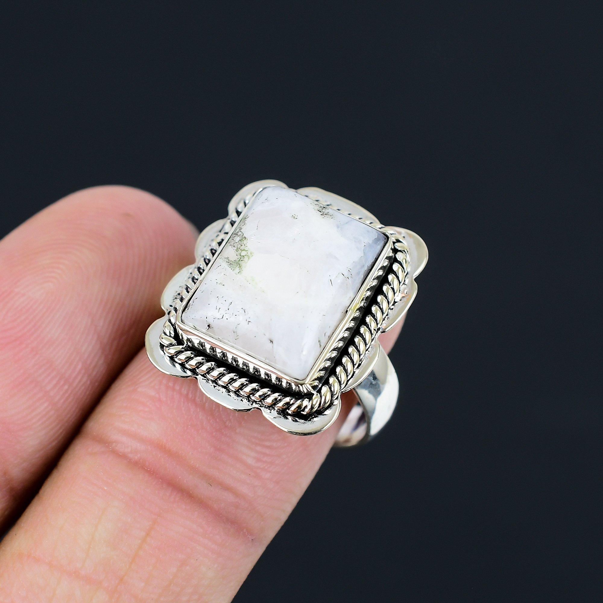 925 Sterling Silver Rainbow Moonstone Stone Statement New Ring Jewelry Size 8.5 8.5