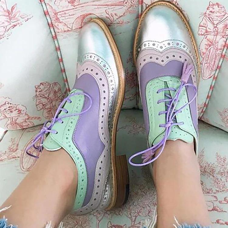 Autumn new large size color matching casual flat-soled single shoes European and American retro women's shoes