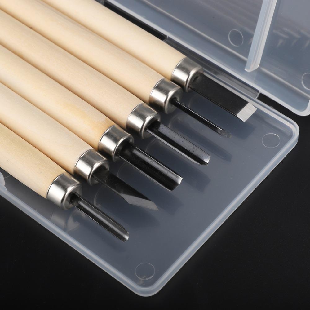 6pcs Steel Wood Carving Tool Storage Case Chisel Kit Wood Carving Knife  Sculpture