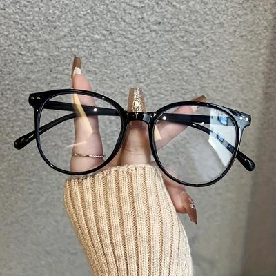 1Pc Fashionable Round Frame Glasses With Transparent Lenses Lightweight And Durable Glasses/Metal Stud Design