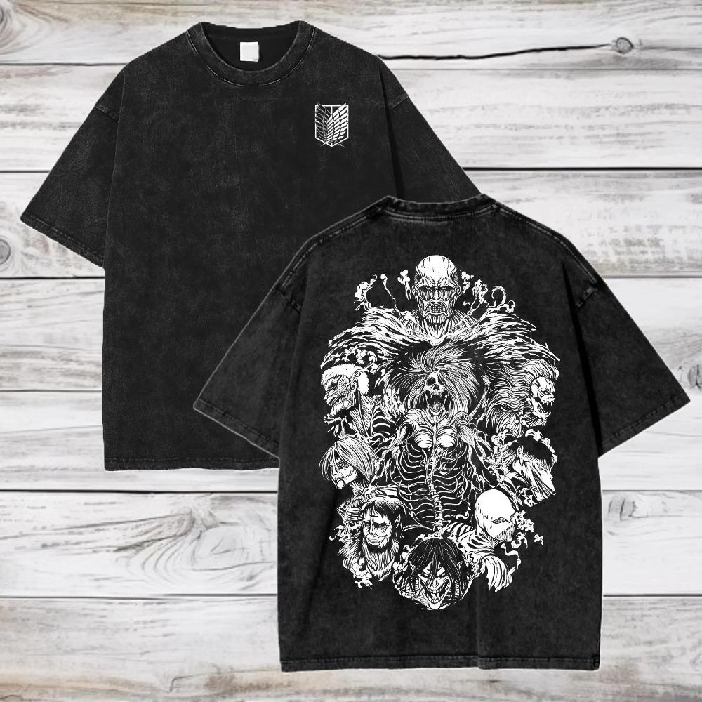 Attack on Titan Eren & Ymir Founding Titan Vintage Washed Oversized T-Shirt | Unisex Anime Streetwear Tee