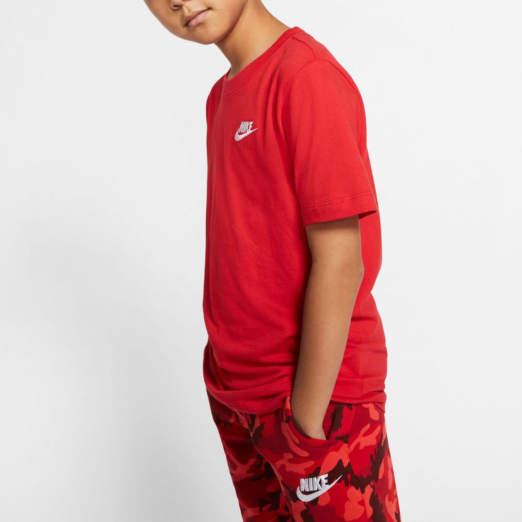 Nike Sportswear Logo Embroidered Crew Neck Short Sleeve T-Shirt Kids Tops University-Red AR5254-657