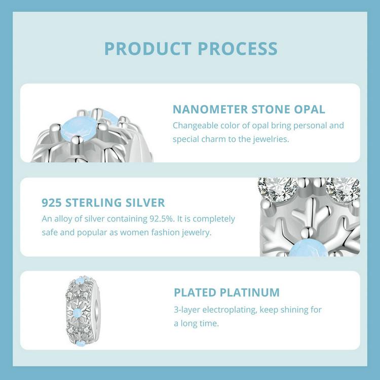 WOSTU 925 Sterling Silver Snowflake Charm Beads Ice Flower Pendant Fit Original Bracelet DIY Necklace Jewelry Making Gift