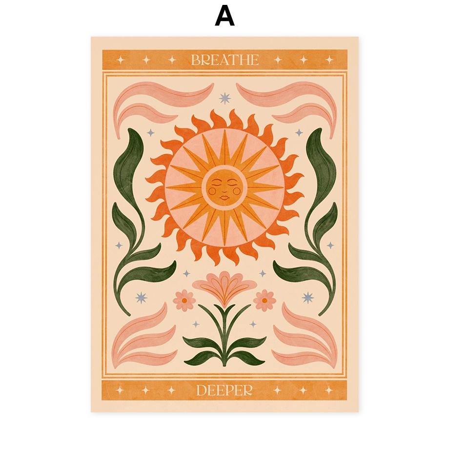

Boho Floral Sun Wall Art Posters Plant Prints Nordic Canvas Painting Pictures Living Room Mural Decorative Painting Home Decor 21cm×30cm NoFrame