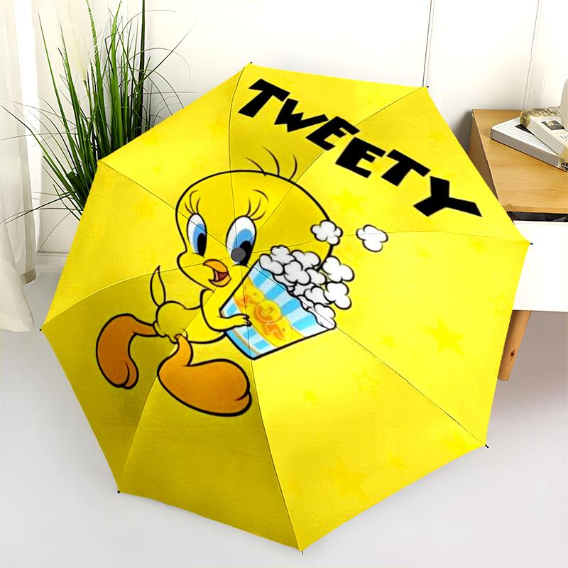 Tweety Popcorn Delight Folding Umbrella Suitable For All Seasons Suitable For All Seasons Printing Travel Umbrella Sun Umbrella