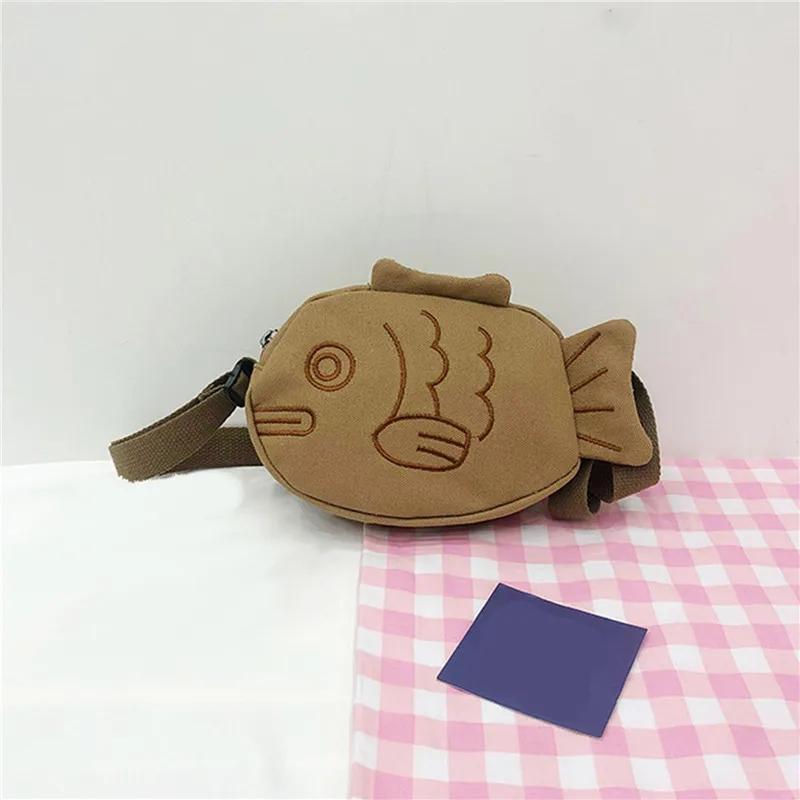 Yogodlns Fish Shape Canvas Messenger Bag Fashion Cute Embroidery Portable Zippered Small Purses Handbags Mini Crossbody Bag