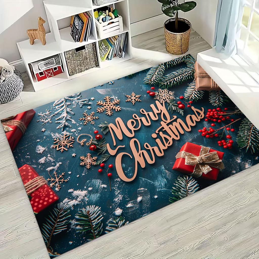 2026 New Merry Christmas Tree Santa Claus New Year Cartoon Carpet Rug for Bedroom Living Room Sofa Home Doormat Decor,Non-slip