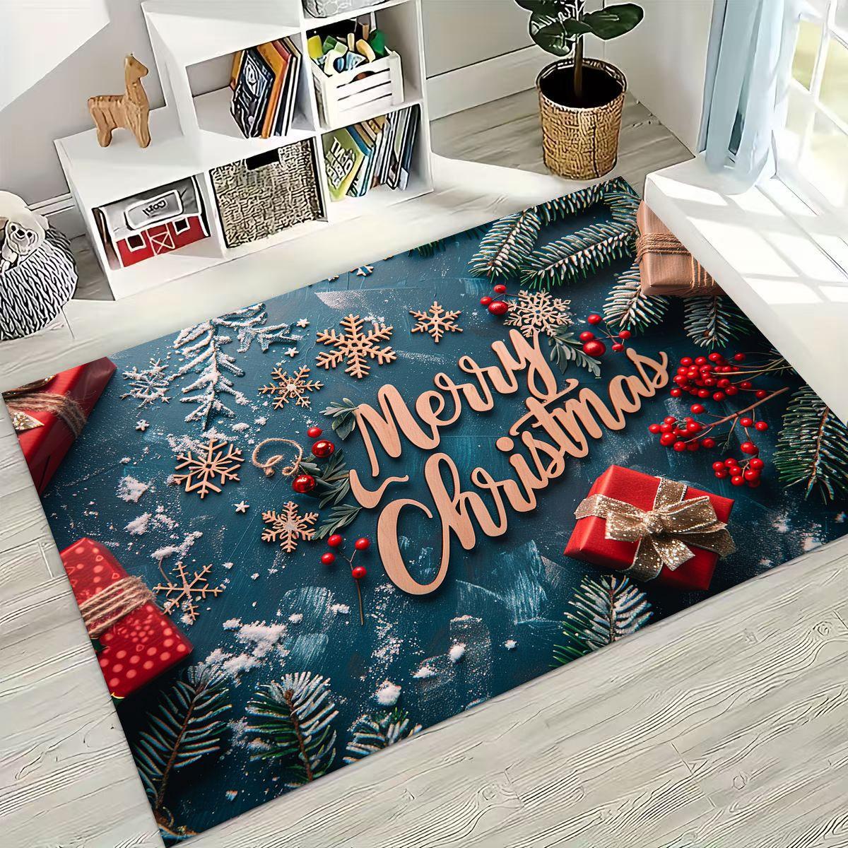 

2026 New Merry Christmas Tree Santa Claus New Year Cartoon Carpet Rug for Bedroom Living Room Sofa Home Doormat Decor,Non-slip 40x60cm( 15x23in )
