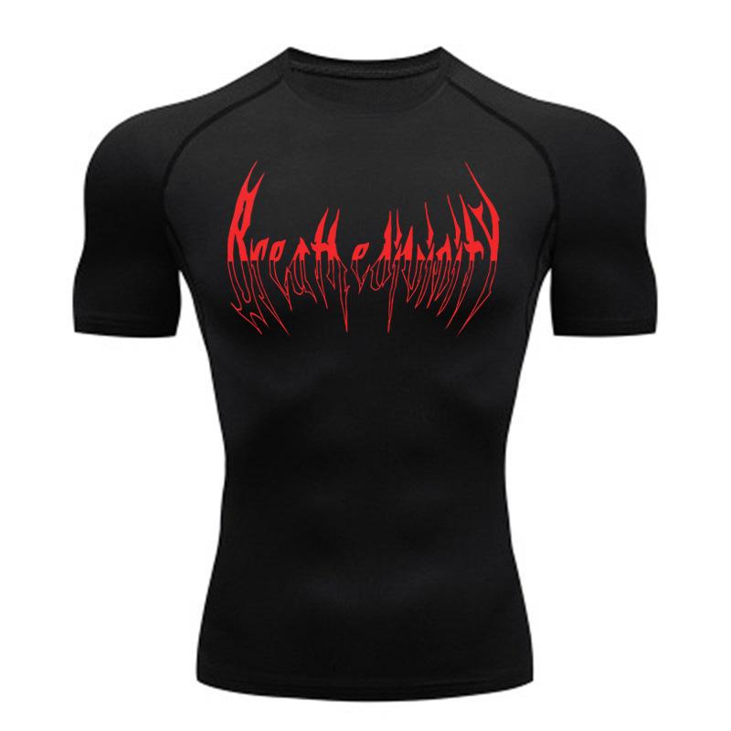 2D printed T-shirt men's summer two-piece sportswear running T-shirt elastic quick-drying sports top sports fitness shirt men's