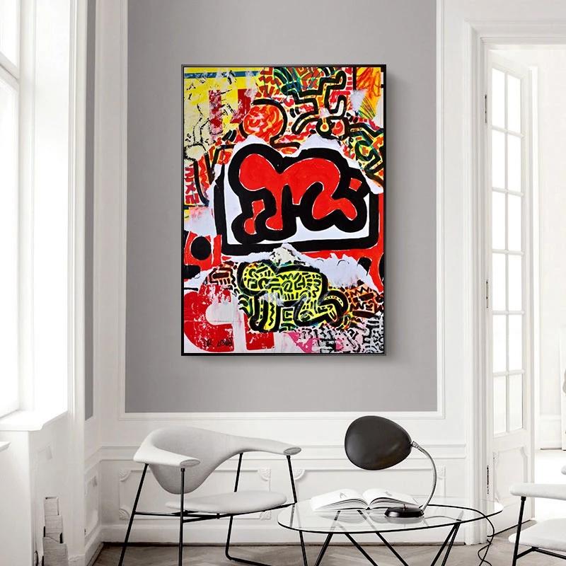 Pop Graffiti Art Heart Canvas Painting Abstract Street Art Posters and Prints Wall Art Picture for LivingRoom Home Decor No Frame