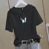 Women Hooded Short Sleeve T-Shirt Women Butterfly Print Drawstring Loose Casual Hoodie Top