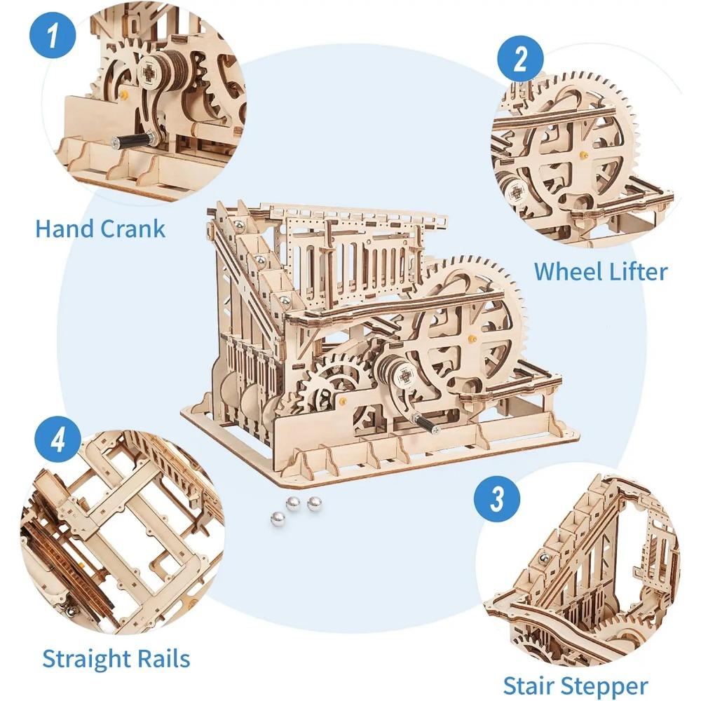 Robotime Rokr Marble Coaster 3D Puzzle Games Wooden Model Kits with Balls Wooden Construction Craft Toys for Kids and Adults