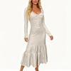 Women's Fashion Western Buttoned Gathered Long Sleeve Sexy Maxi Dress