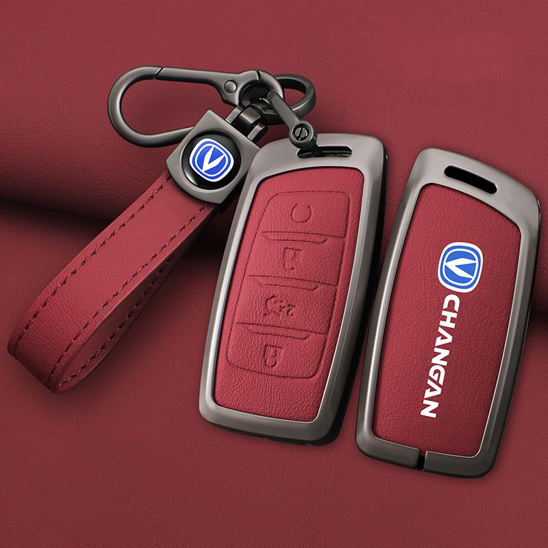 Zinc Alloy Leather Car Remote Key Case Cover Shell Fob For Changan Hunter F70 Cs35 Cs75 Plus Cs85 Coupe Cs95 Protector Keychain