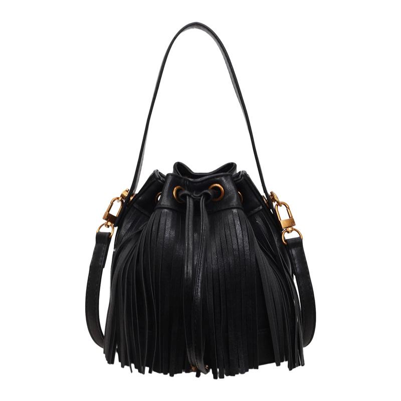 Tassel Handbag Drawstring Bucket Bag Women's Shoulder Crossbody Bag