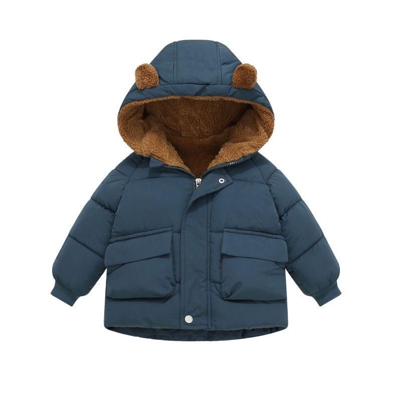 2-8 Years Kids Fleece-Lined Thickened Hooded Jacket Winter Coat