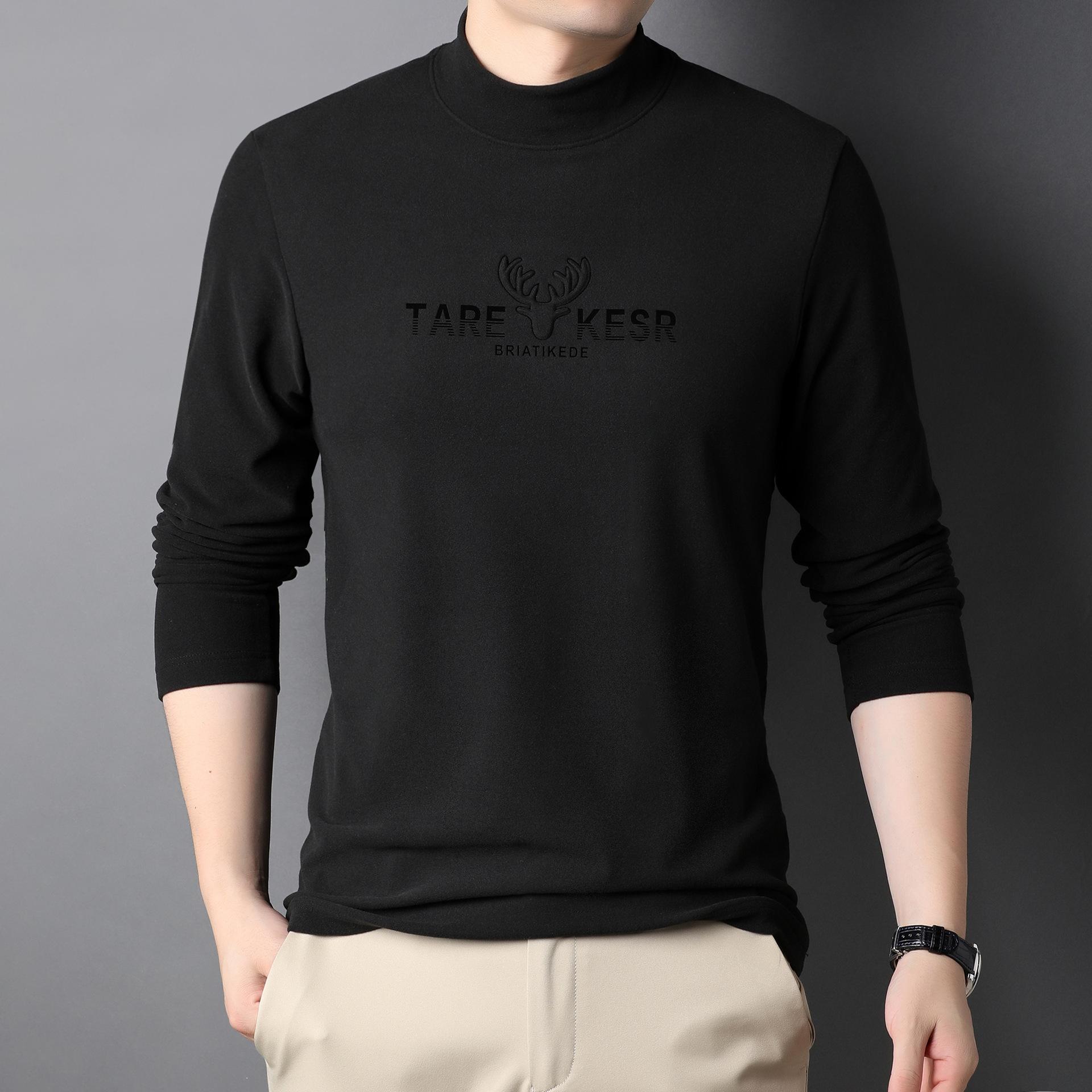 Осень и Зима Немецкий Вельвет Водолазка Футболка Мужская Мода Простой Однотонный Мужской — фото 7