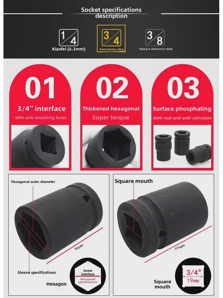 Tolis Heavy-Duty 3/4 Series Pneumatic Hex Socket Wrench for 17-41mm Tires