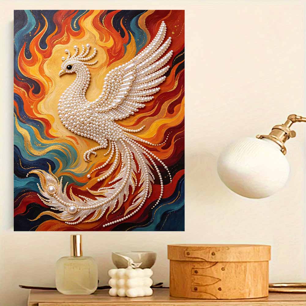 DIY Pearl Gem Rising Fire Phoenix Shining Bead Craft Art Home Wall Ornament Simple Unframed Room Decoration Art Elegant Wall Decor Painting