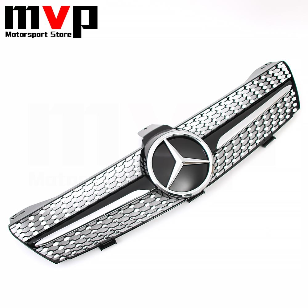 Chrome Black Diamonds Style Bumper Grille With Silver Border Badge Emblem For Mercedes Benz CLS W219 2005-2008 CLS350 CLS63 AMG