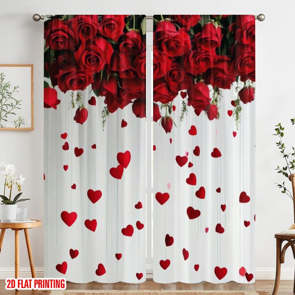 2pcs,2D plane printing Print Curtains Hearts and Roses Polyester Woven (without rod) All Seasons for Living Room, Bedroom & Home