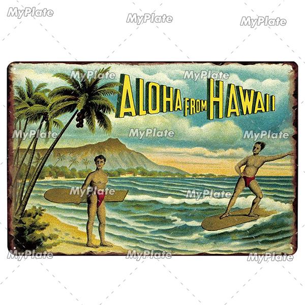 Surf Shop Vintage Metal Signs Decor Rust Tin Sign Wall Art Stickers Hawaii Poster for Bar Pub and Club Room Wall Art Decoration