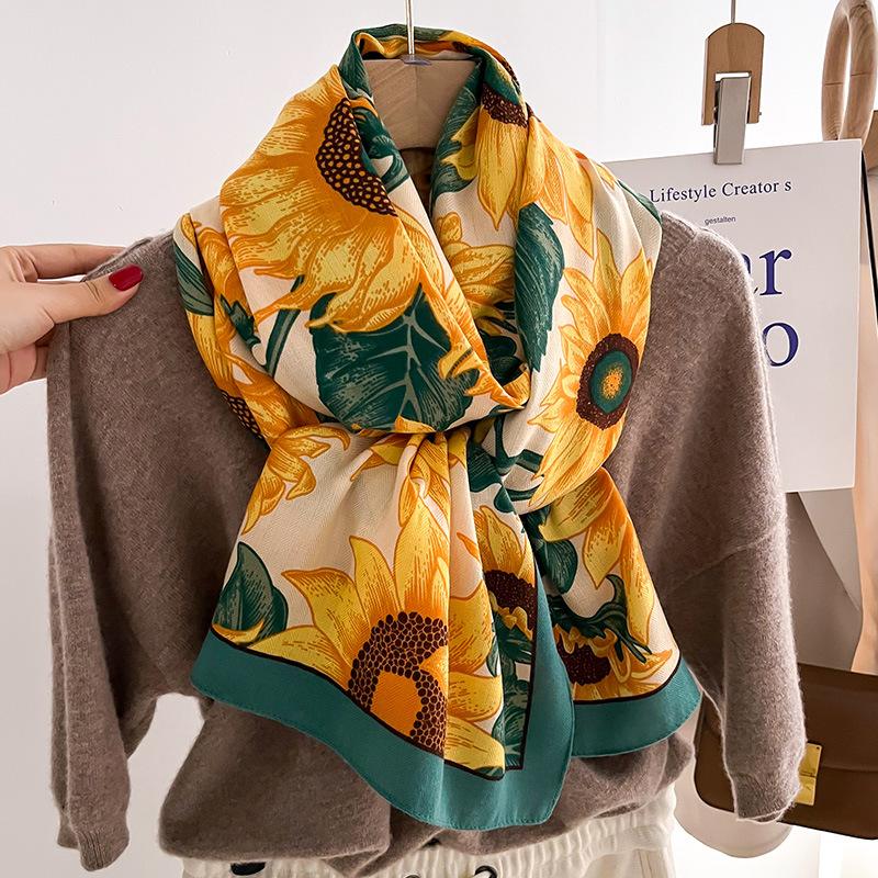 Sunflower Floral Print Women's Scarf Shawl Wrap Lightweight Cashmere feel Large scarves