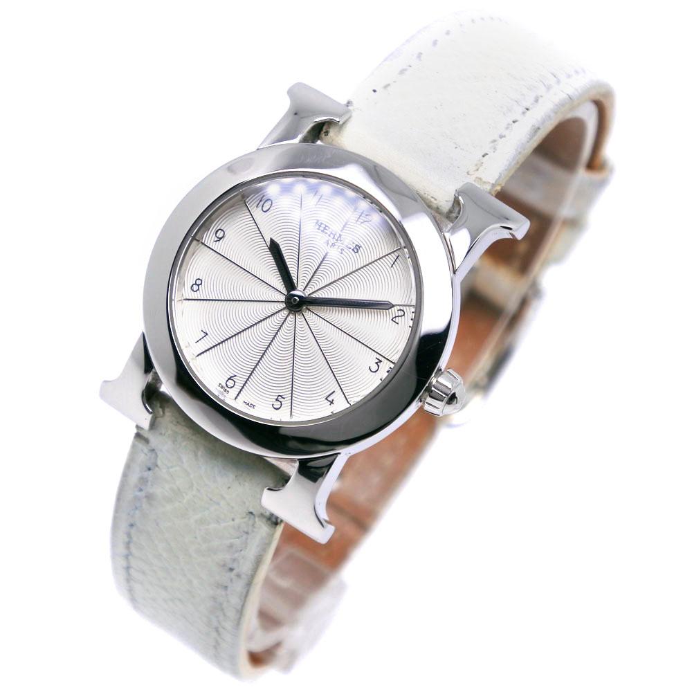 Hermes Heure H Watch Watches HR1.210 SilverDial Stainless Steel/Embossed Leather Quartz Analog Display Women Used