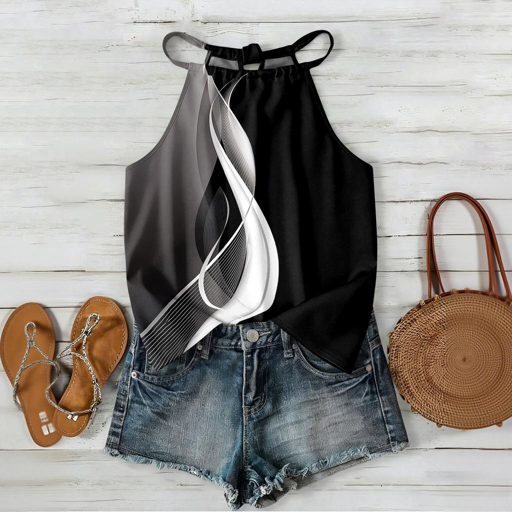 Women Geometric Print Bohemian Style Sleeveless Neck Tank Top Loose Fit Summer Blouse for Outdoor and Daily Wear