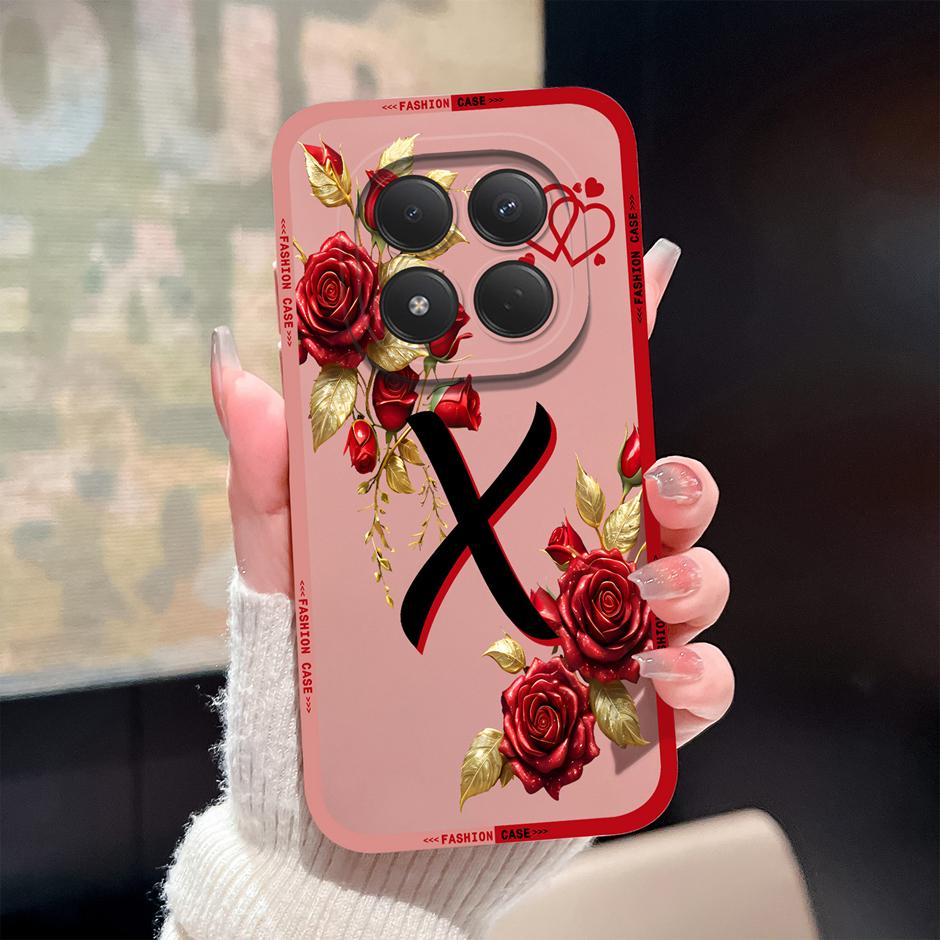 

For Redmi Note 15 Pro 4G 5G Cases Luxury Rose 26 Letters Shockproof Silicone Cover For RedmiNote15 Fundas RedmiNote15Pro Bumper Redmi Note 15 Pro 4G