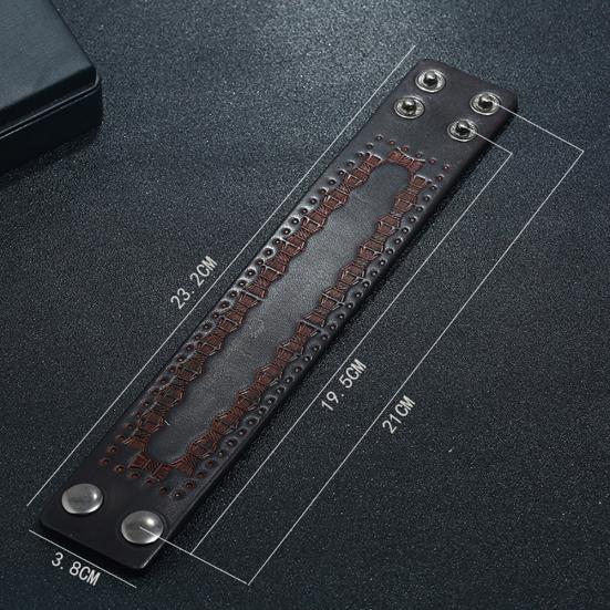 Vintage Men Embossed Faux Leather Buttons Wide Bracelet Bangle Wristband Decor