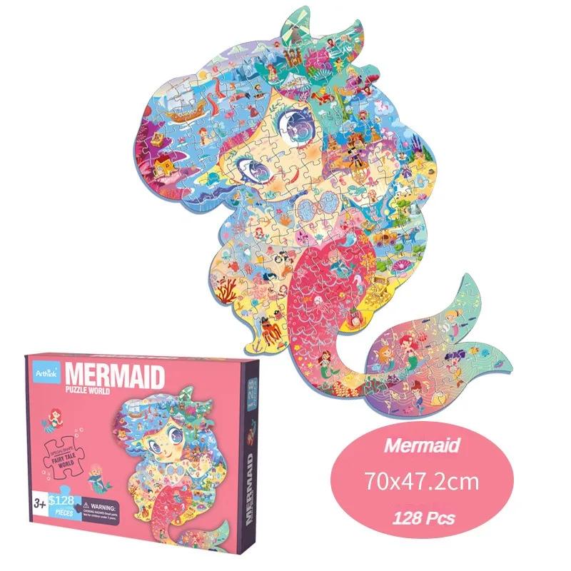 Cartoon Irregular Puzzles Paper 128 Pieces for Kid Educational Toy Various Mermaid Space Polar Bear Shark Elephant Gift for Kid
