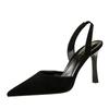 Fashion Women Fashion Simple Pointed Toe High-heeled Summer Sandals Party  Black Shallow Mouth Hollow Back Strap Office Slingback Shoes