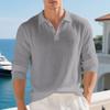 Mens Linen Loose Long Sleeve Casual Polo Shirt
