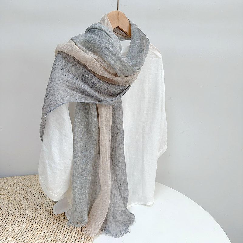 High Quality Japanese Rain And Dew Linen Primary Color Striped Color Matching Scarf, Light And Thin Women'S Breathable Sunscreen Silk Scarf