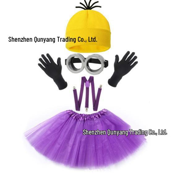 Minion-inspiriertes Strickmützen- und Handschuh-Set mit Brille und Netzrock Kostümzubehör