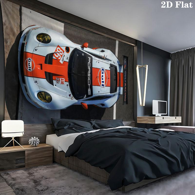 Gulf Racing Art Wall tapestry, aesthetic printed fabric blanket, suitable for bedroom, living room, and home decor.