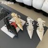 Fashion Eilyken Spring New Gold Silver Pumps Women Fashion Pointed Ladies Elegant Thin High Heel Hollow Out Dress Sandalias De Mujer