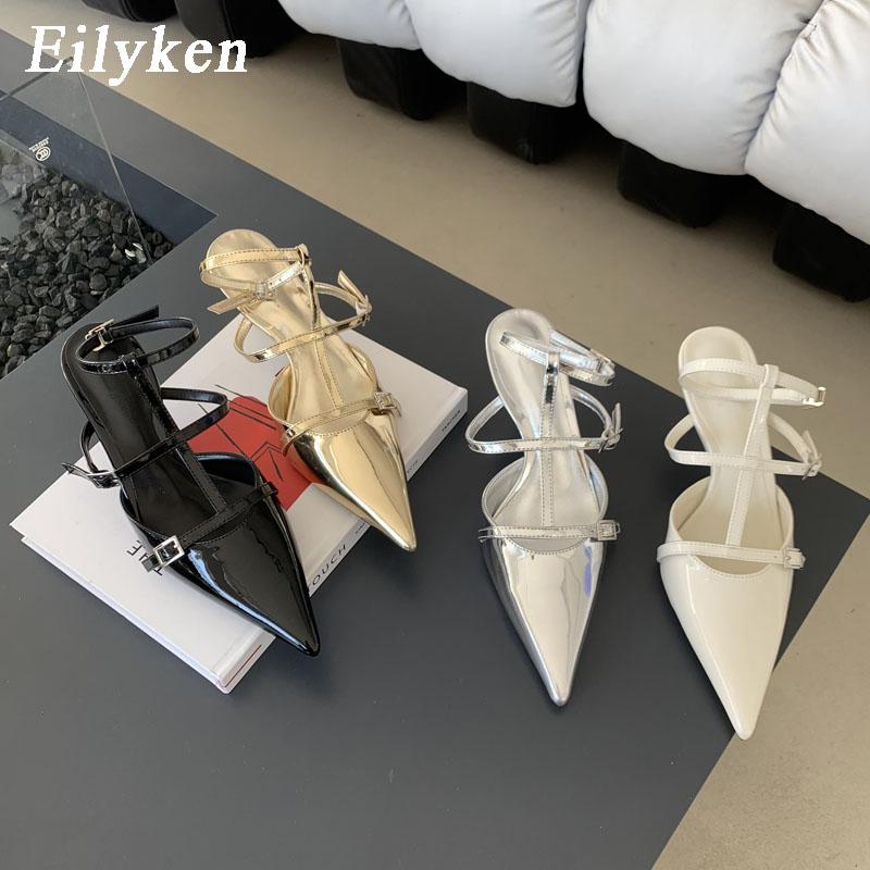 Fashion Eilyken Spring New Gold Silver Pumps Women Fashion Pointed Ladies Elegant Thin High Heel Hollow Out Dress Sandalias De Mujer