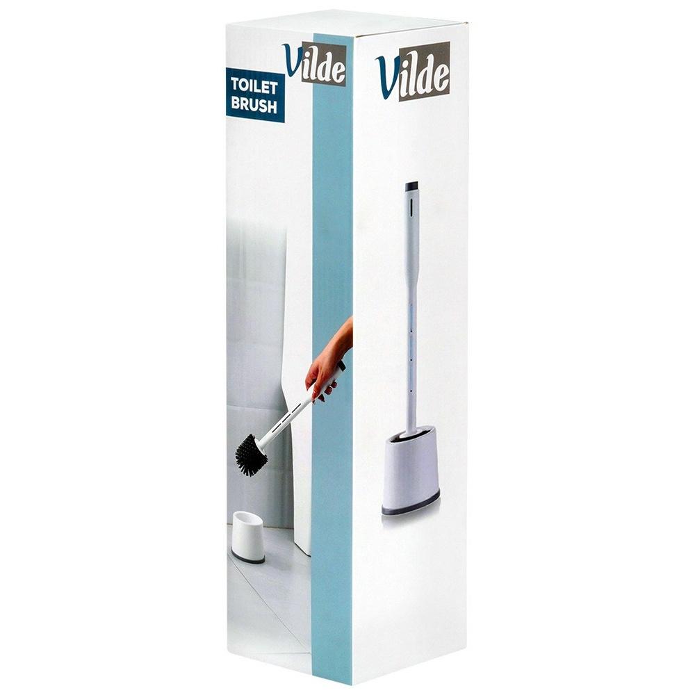 Silicone toilet brush with stand and liquid dispenser, white, 40 cm