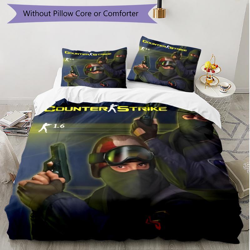 3pcs Duvet Cover Set (1*Duvet Cover + 2*Pillowcase, Without Core), Counter Strike Print Soft All‑Season Bedding Set, Home Bedroom Decor Gift