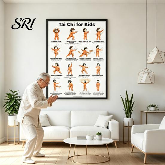 Tai Chi Chair Exercise Poster Workout Unframed Routine Clear Visual Instructions Low Impact Guide Seated Chart for Seniors Beginners Gentle
