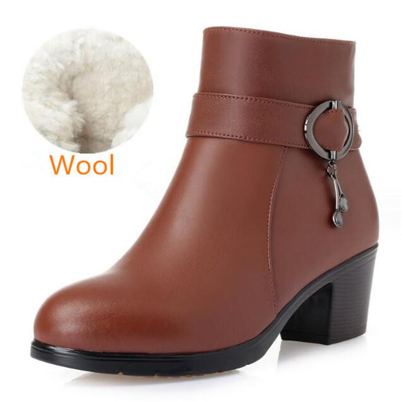 Winter Genuine Leather Women Boots Thick Wool Warm Women High-heeled Boots High Quality Female Snow Boots Fashion Women Shoes 43